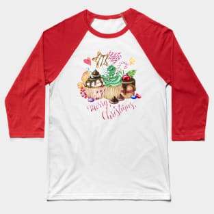 Watercolor  Christmas cupcakes Baseball T-Shirt